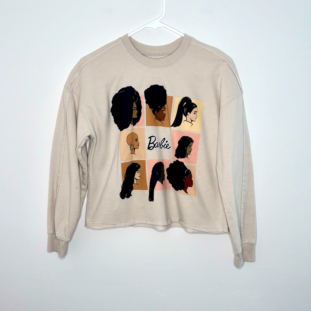 Barbie Mattel 2022 Women’s XS Beige Sweatshirt crewneck cropped